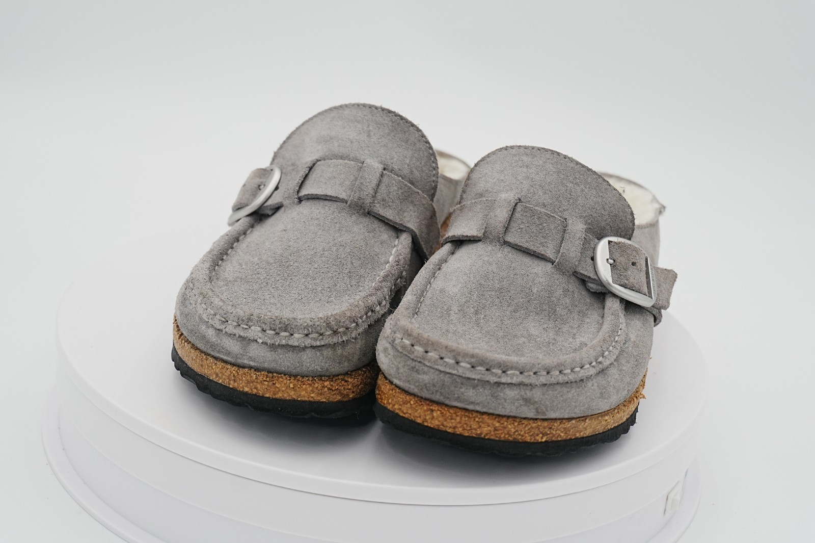 Birkenstock Buckley Shearling Clogs Womens 7 7.5 EU 38 E Gray Suede Wool