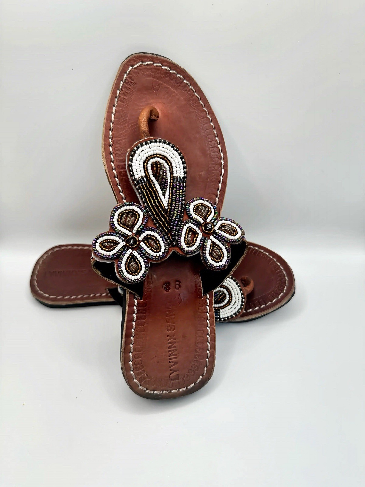 Women’s African Maasai Beaded Sandals Size 6.5 – Handmade Leather Boho Shoes