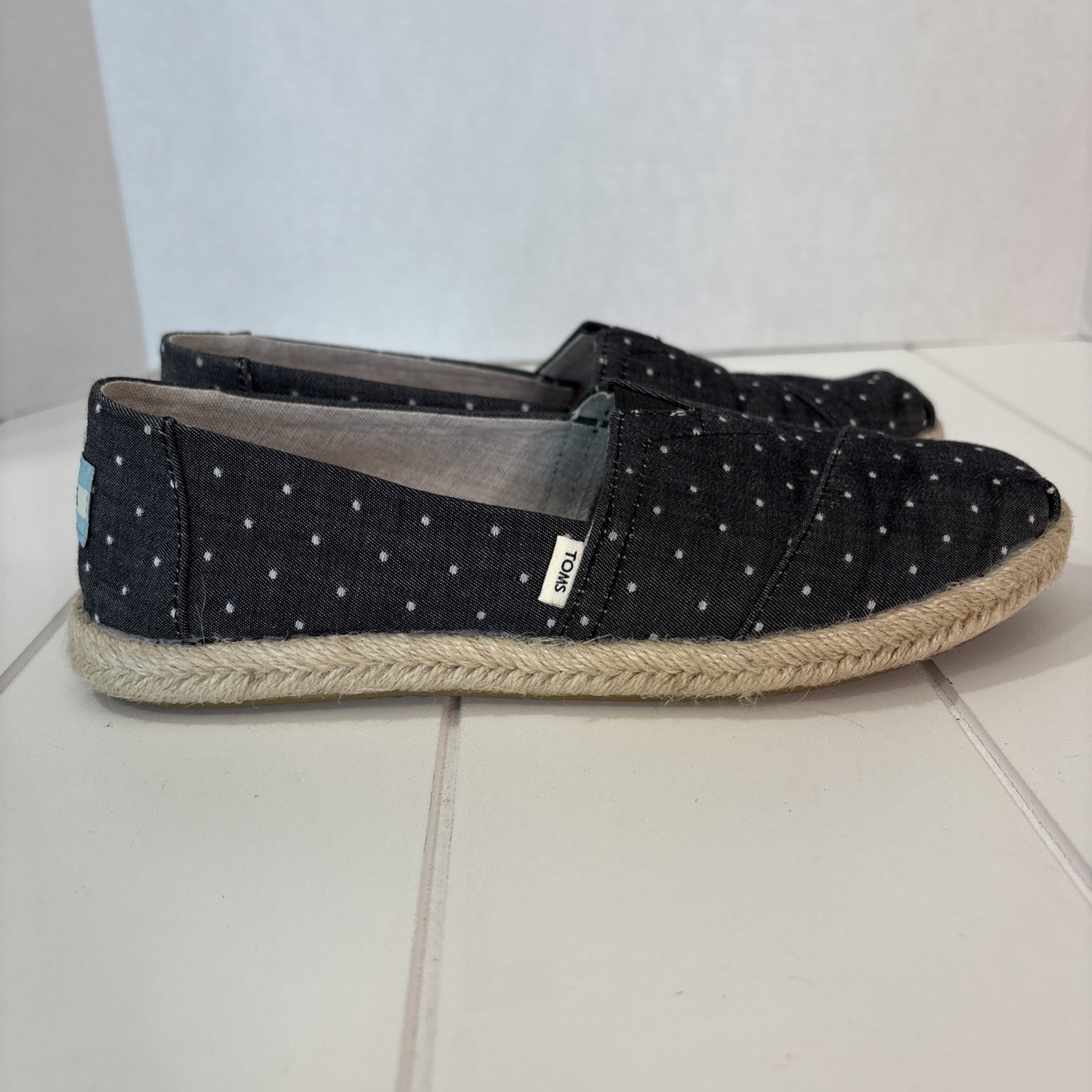 TOMS Shoes Womens 6W Polkadot with Slip On Recycled Rope Cotton Natural