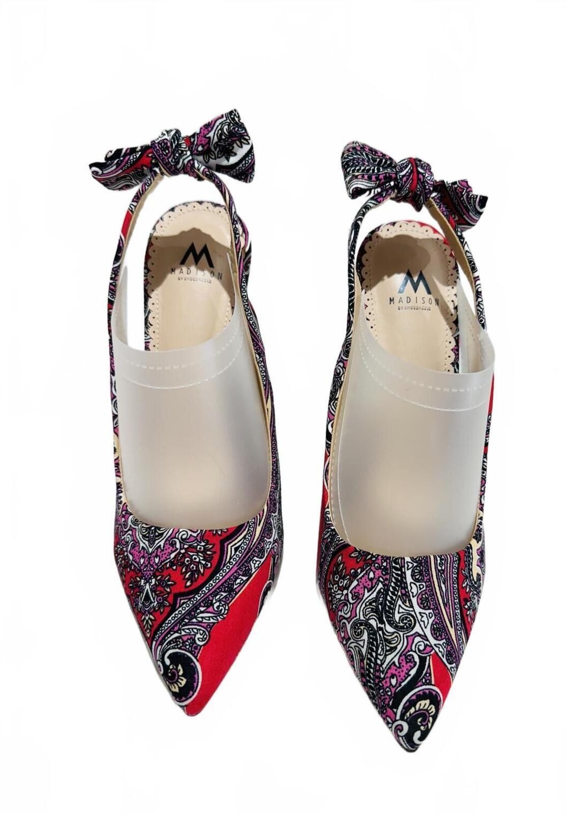 New Madison ‘Lynden’ Slingback Pumps Paisley Print and Bow Detail Size 7.5