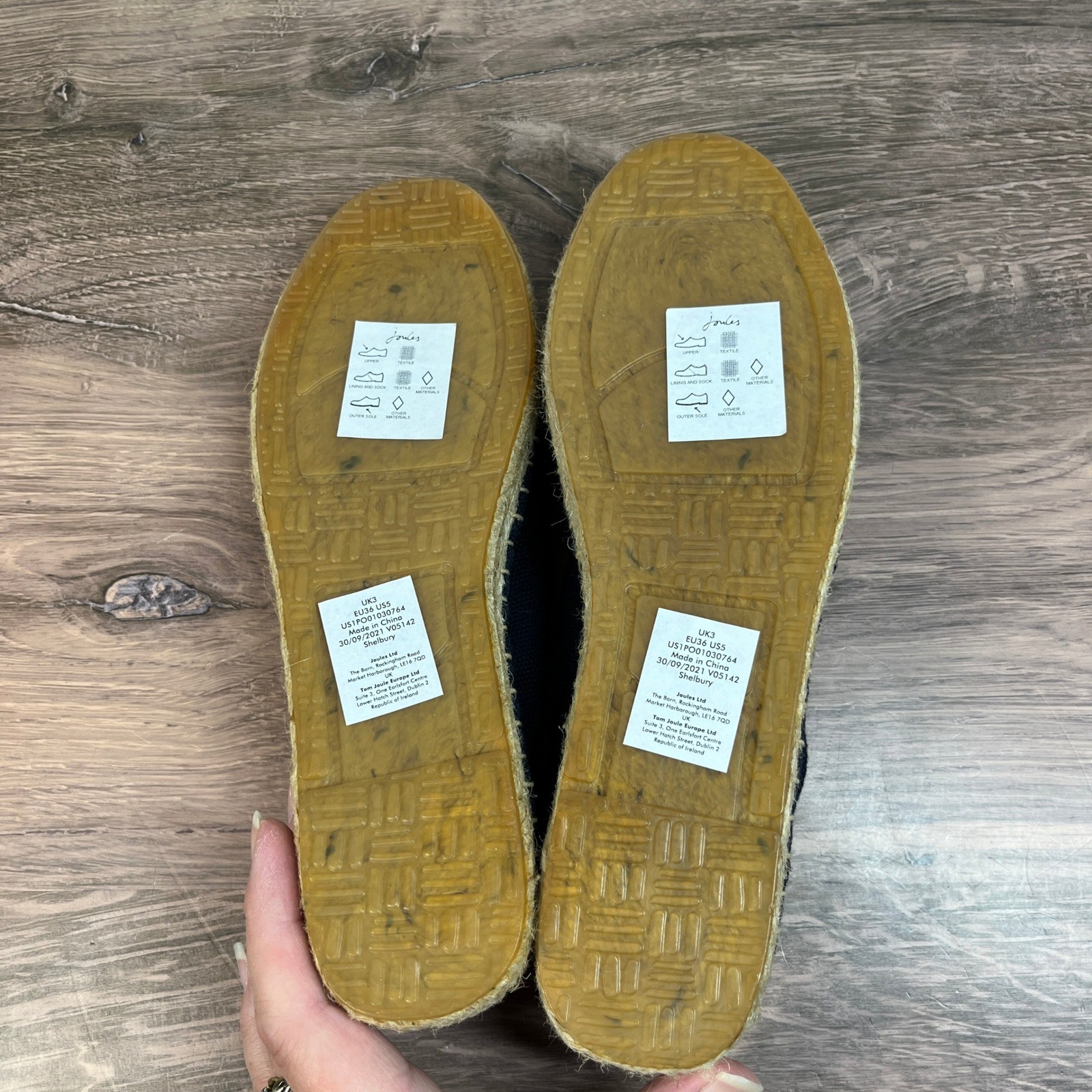 Joules Shelbury Espadrilles Womens Navy Blue Embroidered Bee Canvas Flats 5 NEW