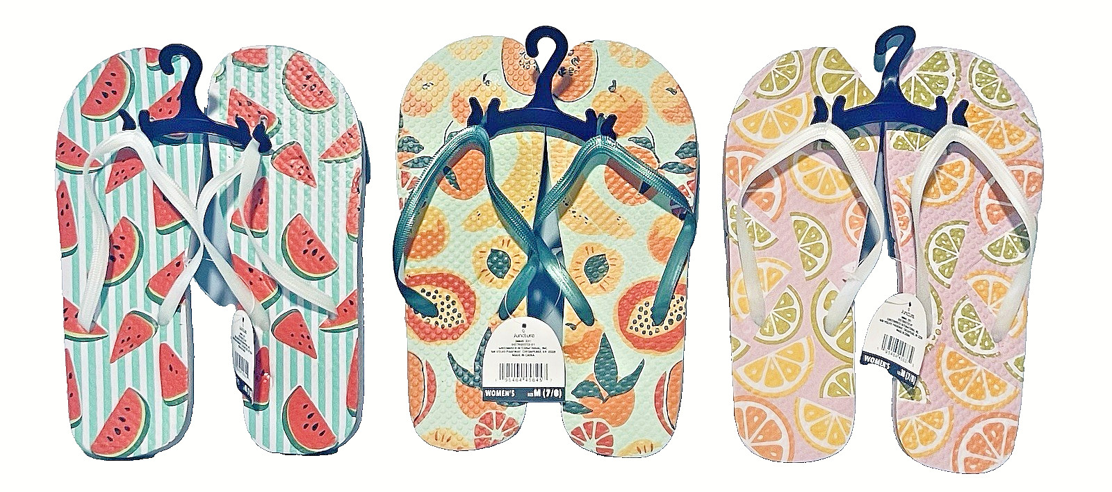 Lot of 3 Juncture Womens Flip Flops Size M 7/8 Summer Fruit Watermelon Citrus