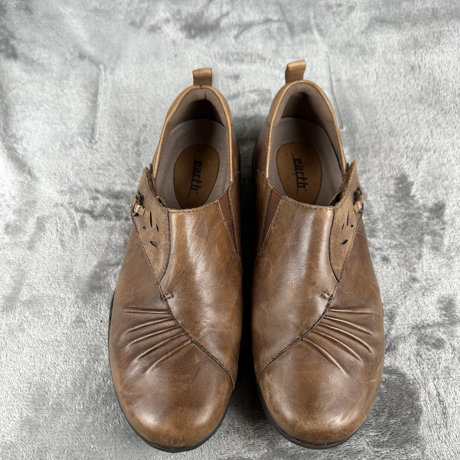 Earth Amity Loafers Womens 7.5 Brown Leather Comfort Flats Shoes Adjust Strap