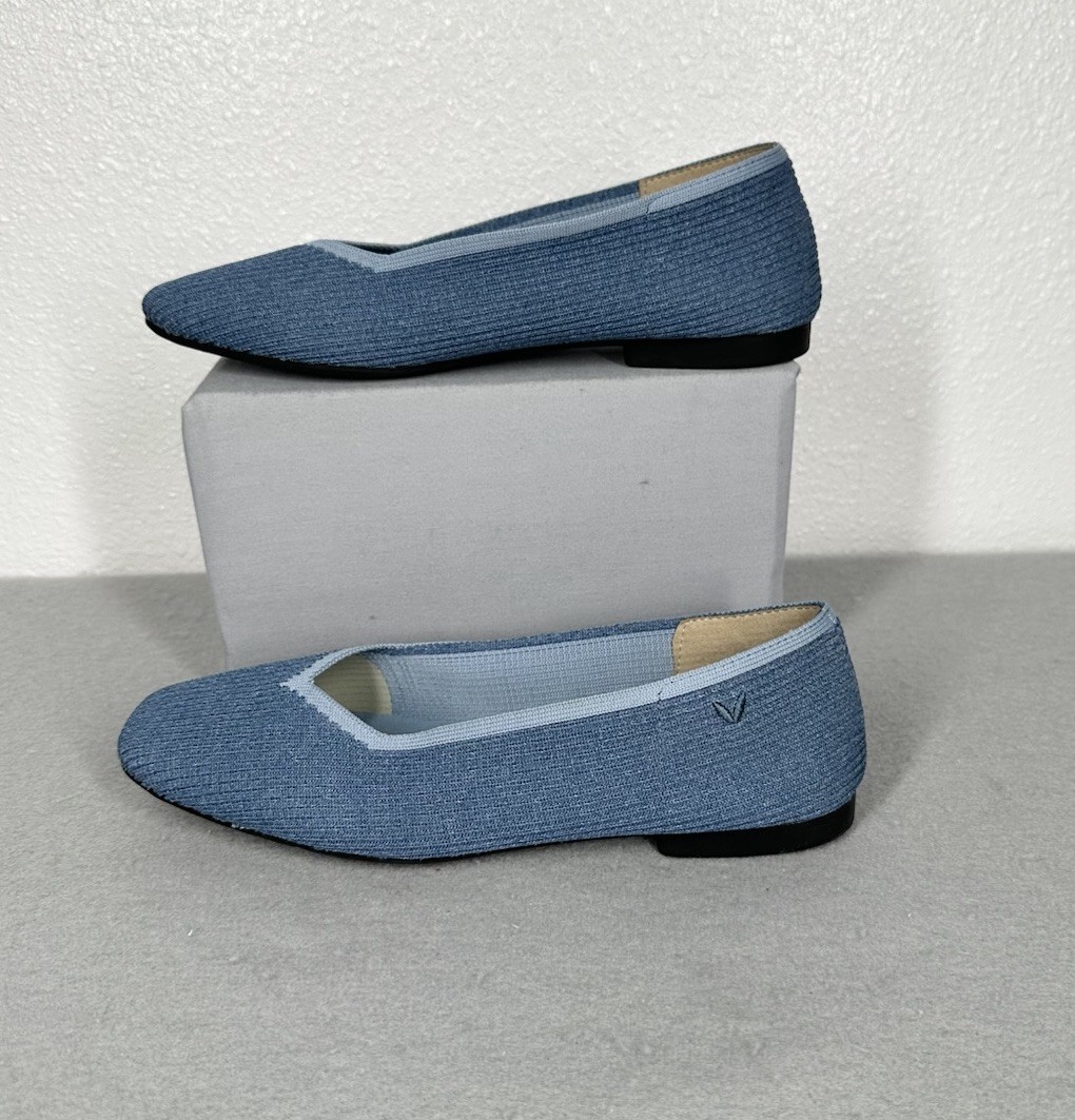 Vivaia Margot 2.0 Flats Ballet Shoes Size 7 US Square Toe v Cut Blue