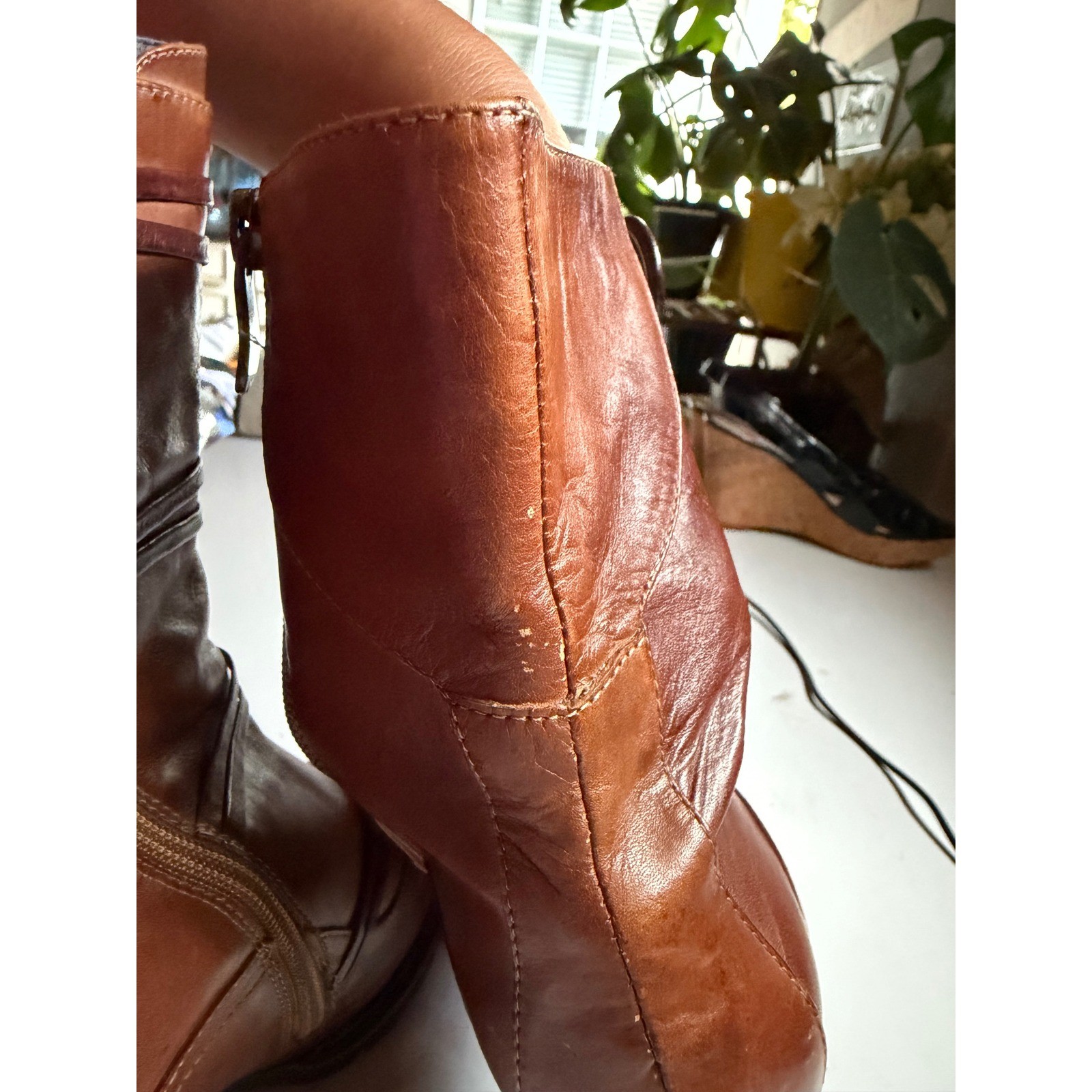L’Artiste Spring Step Brown Leather Button Mid Calf Boots Victorian Size 39