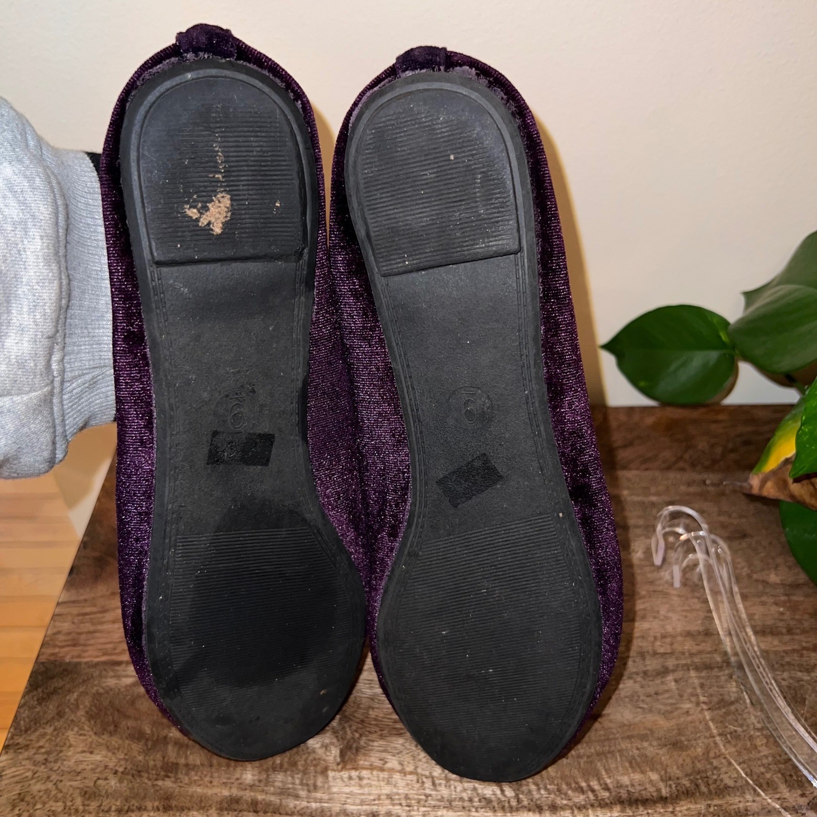 Lily Morgan Womens 9M Purple Velvet Ballet Flats Bow Detail Casual Workwear Chic