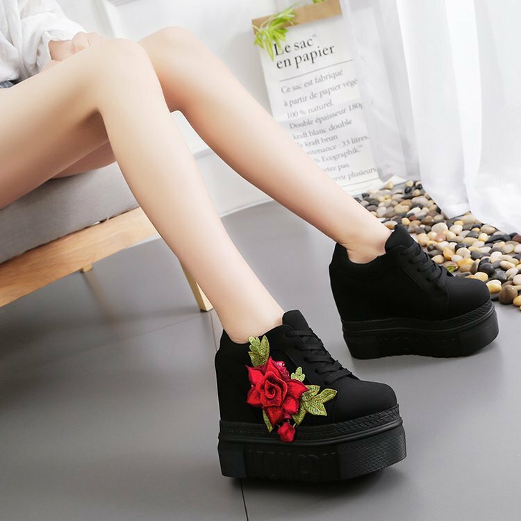 Women Floral Slip On Casual Chunky Creepers Platform Wedge Shoes Ladies Sneakers