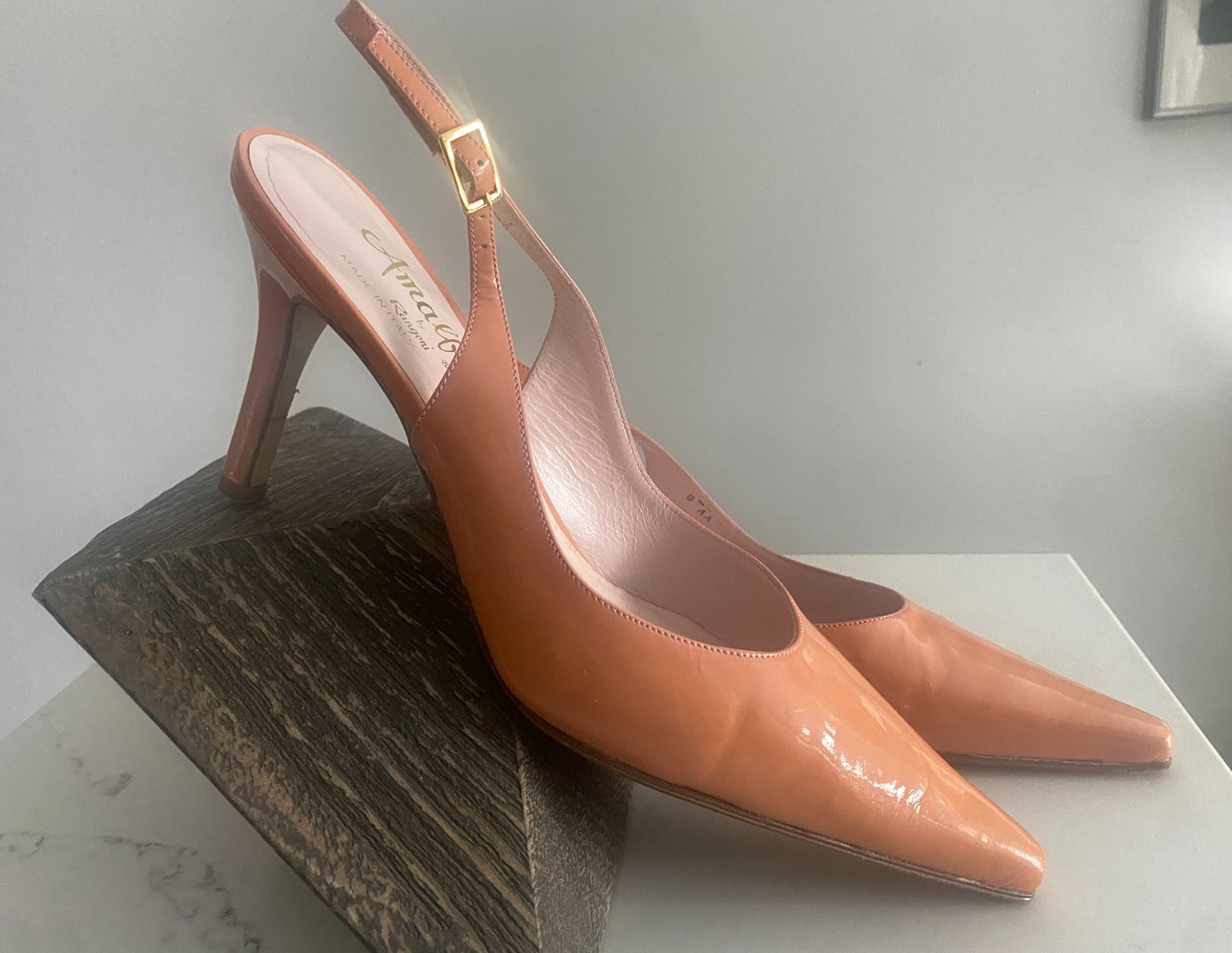Vintage Amalfi Peach Patent Slingbacks – Size 9N (Modern US 8) – Made in Italy