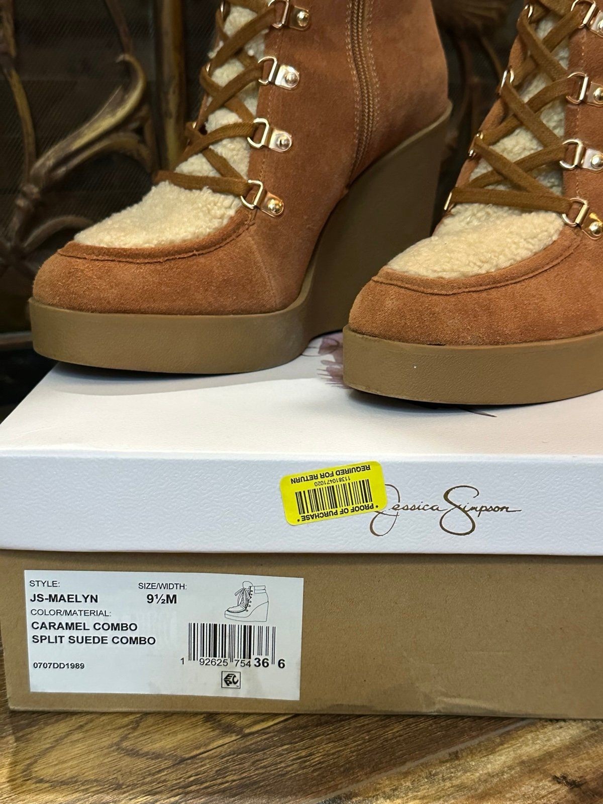 Jessica Simpson Wedge Boots with Side Zipper in Box. Size 9.5. Worn Once.