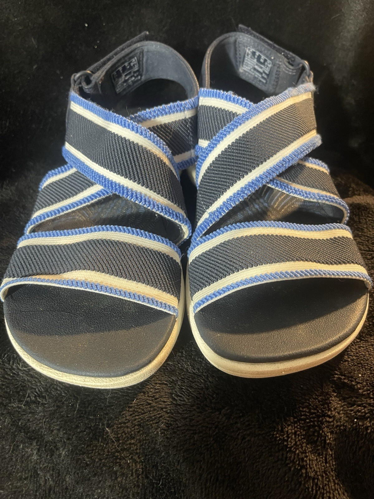 Clarks Women’s Strappy Sandals Blue/White Striped Hook & Loop US 5 EU 35