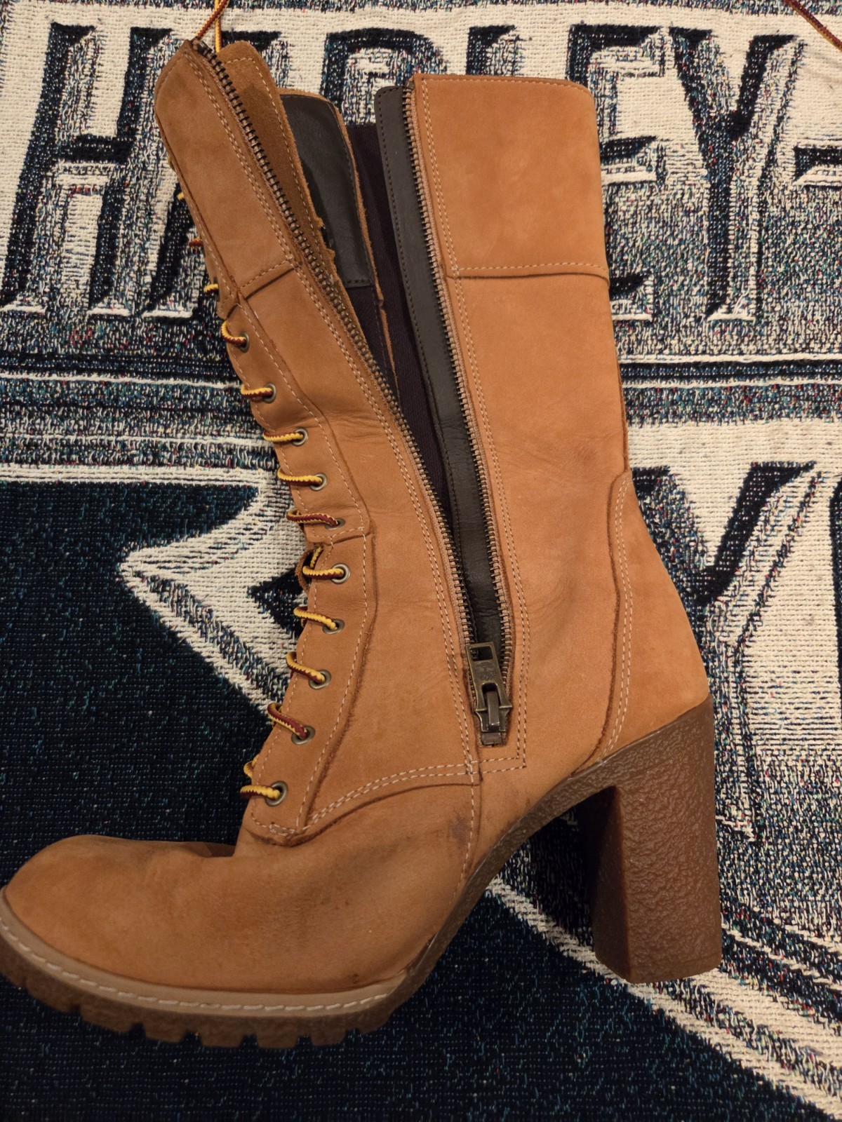 Timberland Women’s Glancy 10in Low Heel Lace-Up Knee High Heel Boots Size 8
