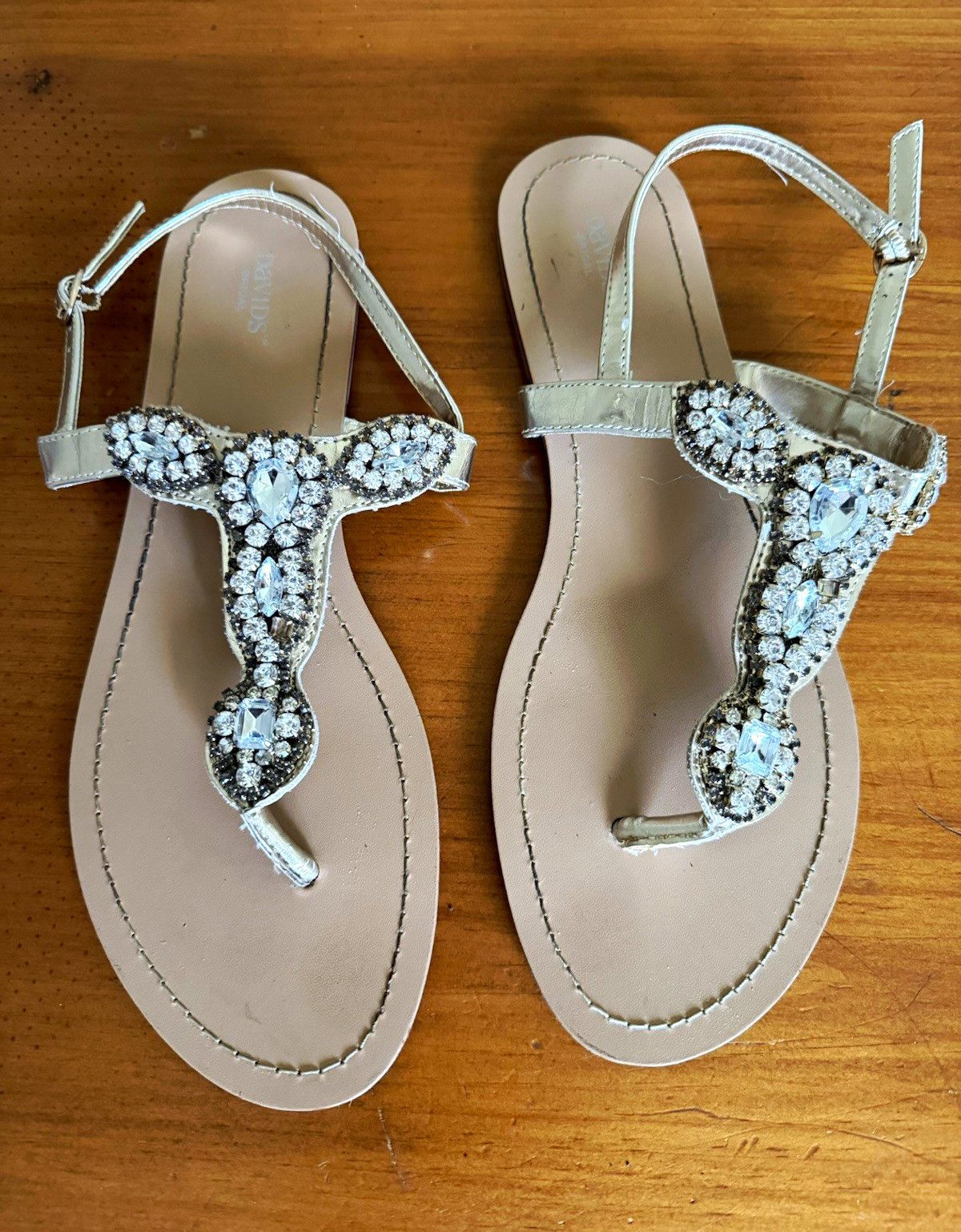 David’s Bridal Rhinestone Strappy Ankle Strap Buckle Sandals Silver US 9M