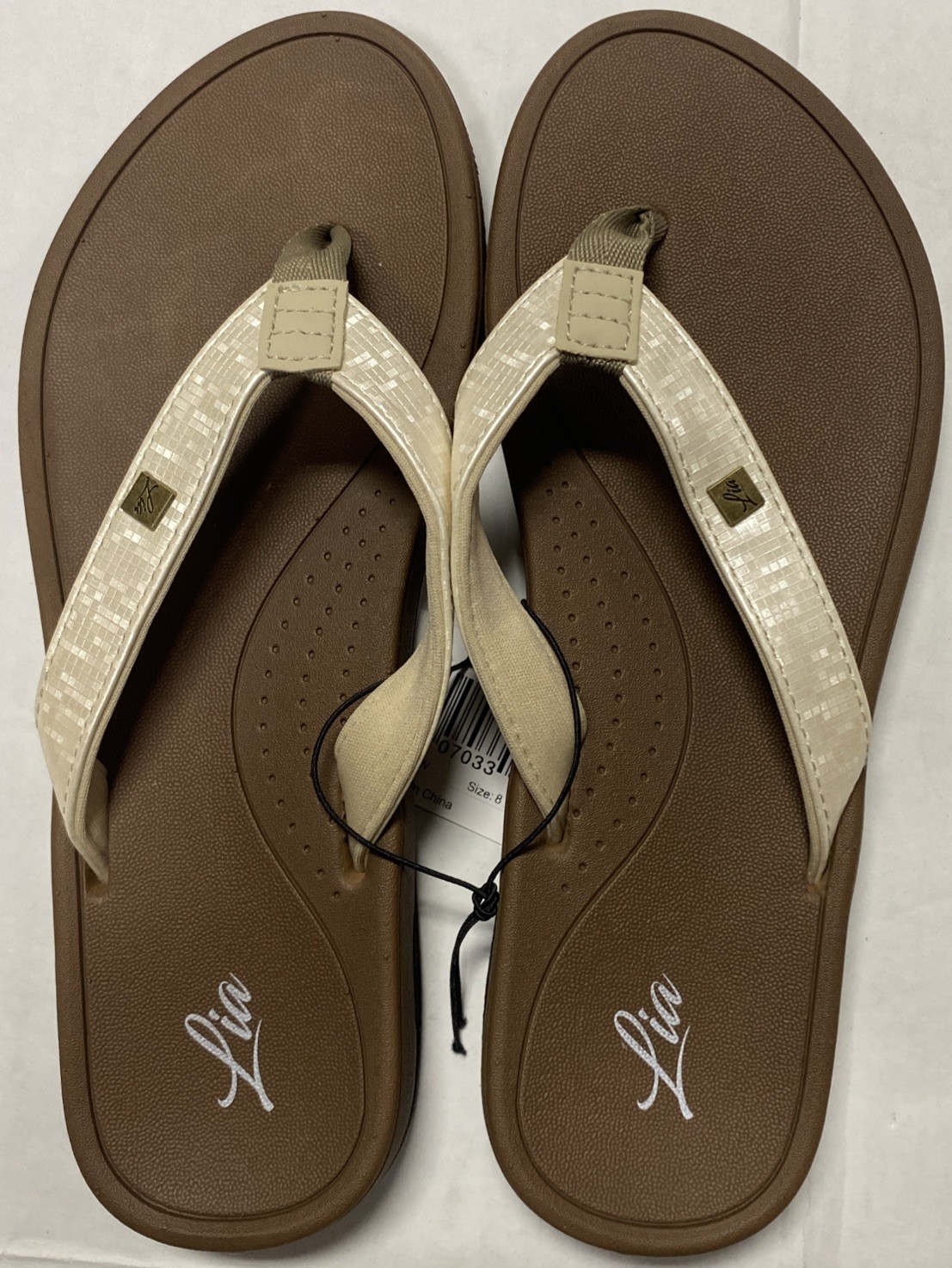 Lia Tan Brown With Reflective Strap Women’s 6 7 8 9 10 11 Flip Flops Sandals New