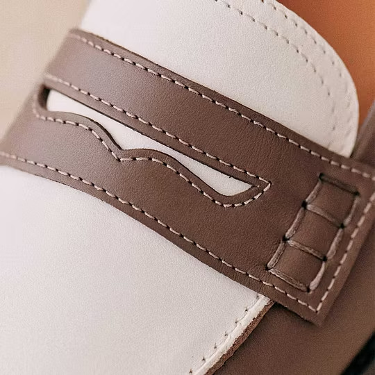 Brown and White Round Toe Loafers Office Casual Shoes for Women FSJ202510072C-3