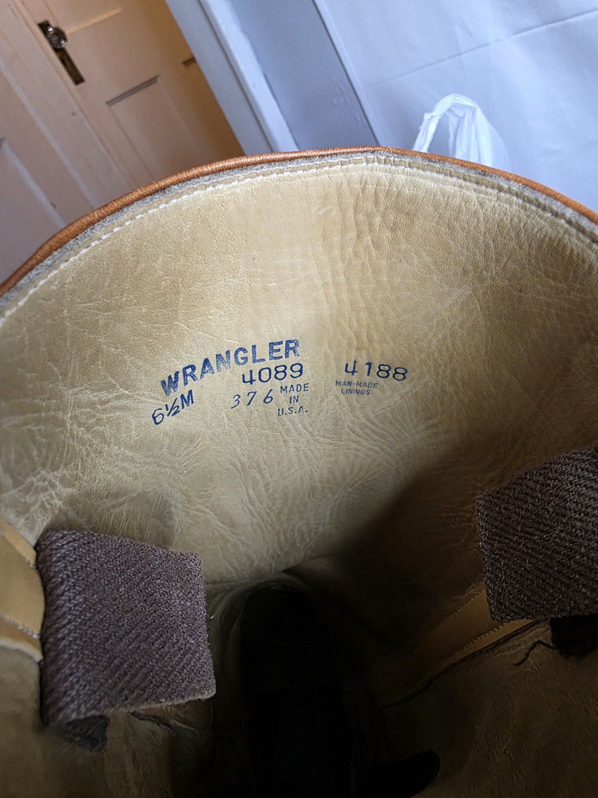 VTG Wrangler 4188 Western Boots Wmn’s 6.5 M Tan Leather Tall Pull On USA Campus