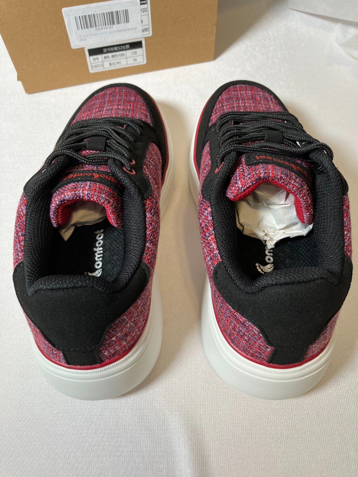 Ortho Comfoot Womens Platform Sneakers Size 6 Black Red Tweed Plaid Preppy NWT
