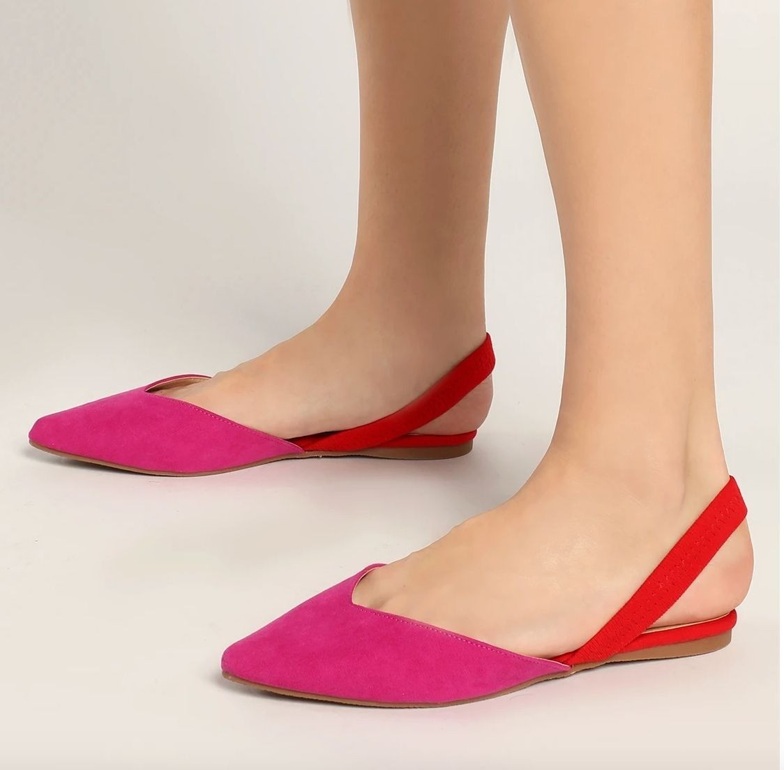 NEW Lulus Size 7 Mae Fuchsia Pink Red Suede Pointed Toe Slingback Flats Slip On