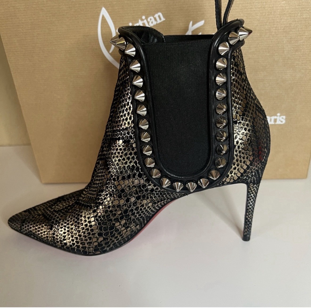Christian Louboutin Capaboot Suede Studded Spikes Ankle Bootie EU 37.5