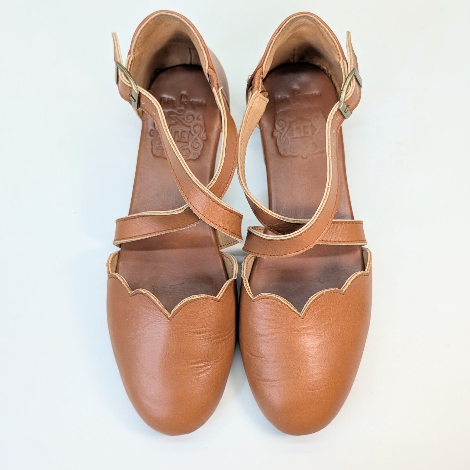 Bali ELF Mangrove Handmade Leather Sandals Scalloped Strappy Brown Women’s 9.5