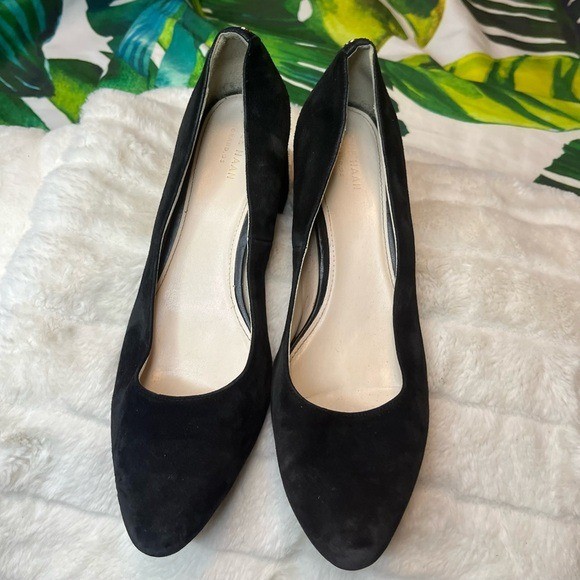 Cole Haan 9B Black Faded Suede Block Preppy City Work Round Toe NYC Classy Heels