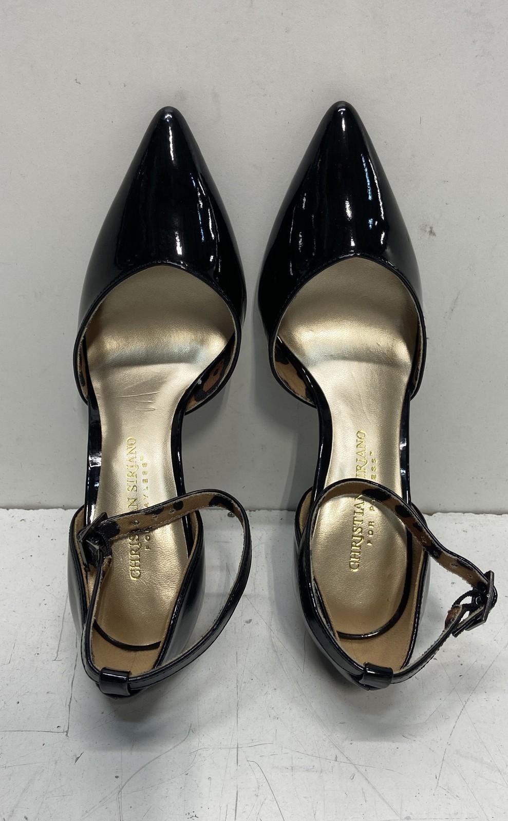 Christian Siriano for Payless Black Patent Pointed Toe Ankle Strap Heels Size 9