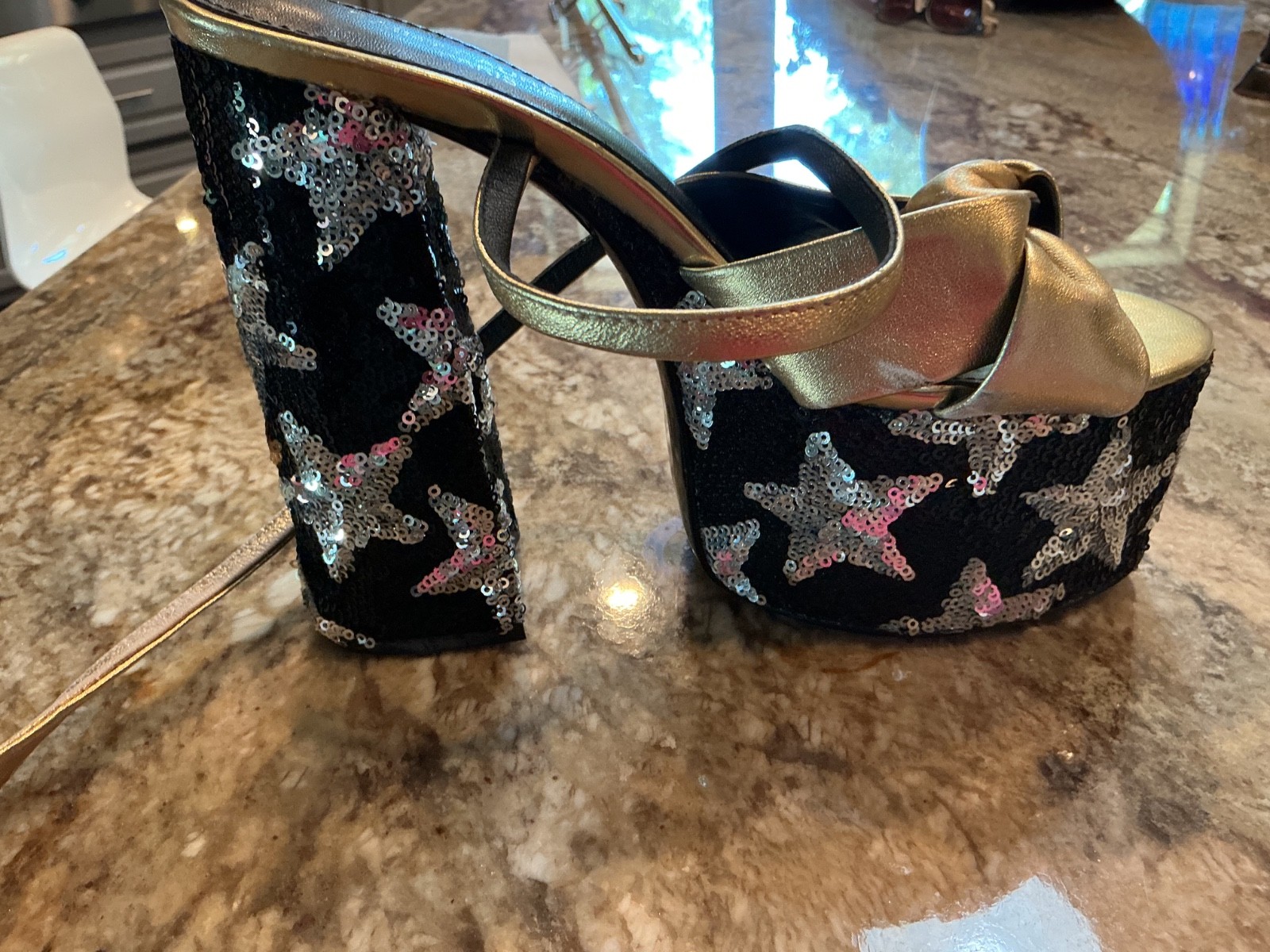 Saint Laurent gold & Silver Moon and Star Platform Sandals Shoes Size 39 READ