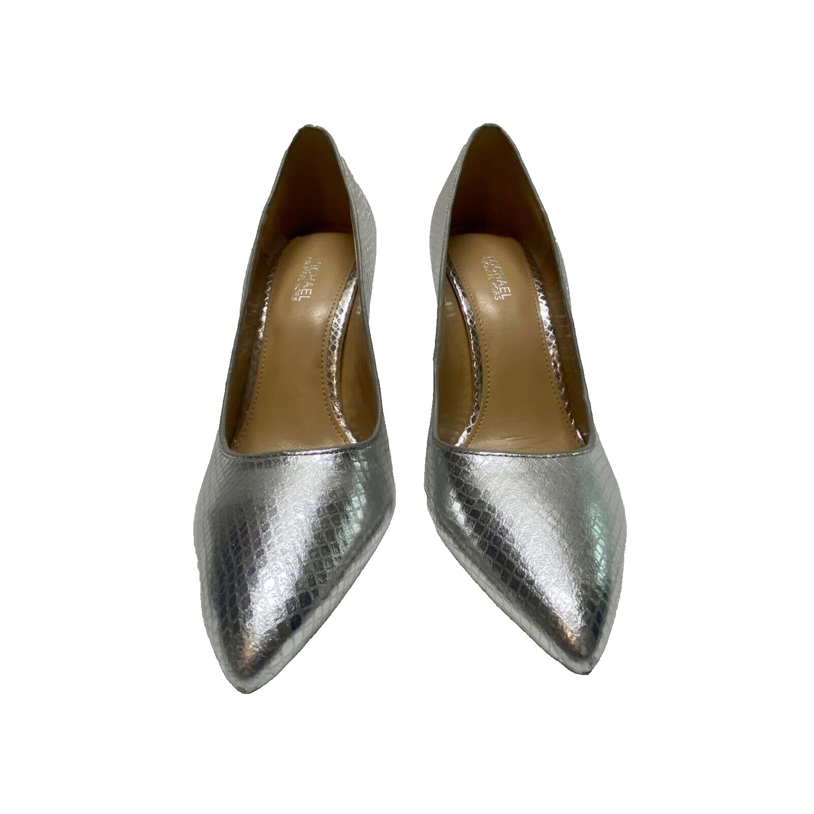 Michael Kors Claire Pump Women’s 7 Metalic Silver Snakeskin Embossed Leather GUC