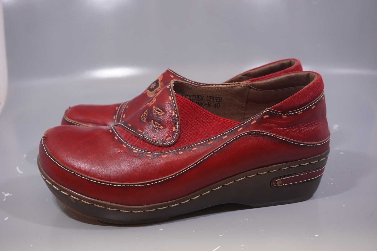 Spring Step Clogs Shoes Womens Sz EU 40 US 9 Burbank Leather Flower Leaf Red