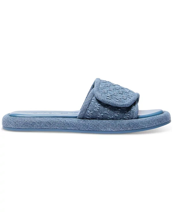 MICHAEL KORS SUKI MK LOGO WASHED DENIM ADJUSTABLE SLIDES 9 11 I LOVE SHOES