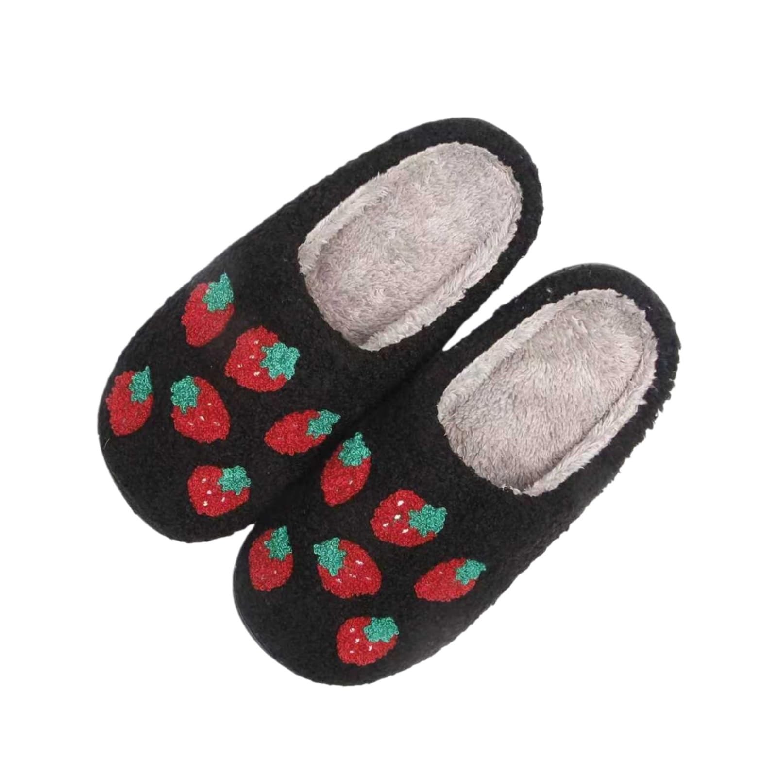 NBKTNBAA Womens House Fruit Slippers 9-10 Women/8-8.5 Men, Blackjstrawberry