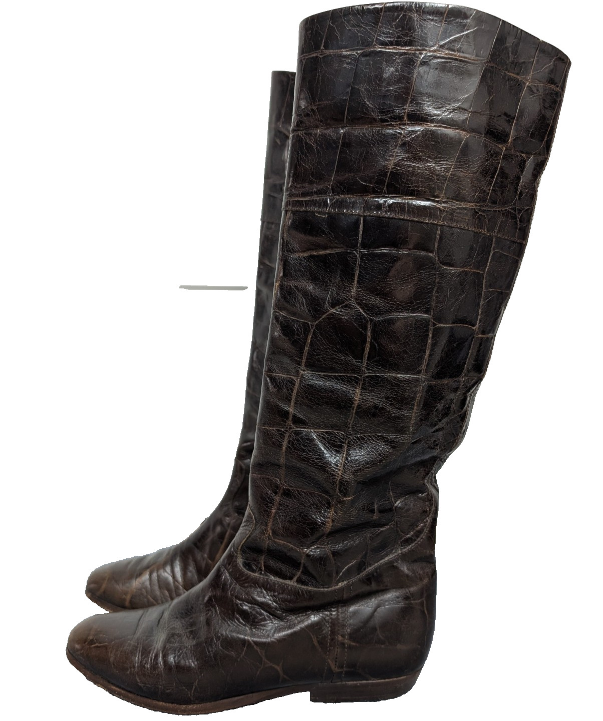 Baldinini Boots Womens EU 37.5 US 7 Croc Leather Brown Italy Quiet Luxury Staple