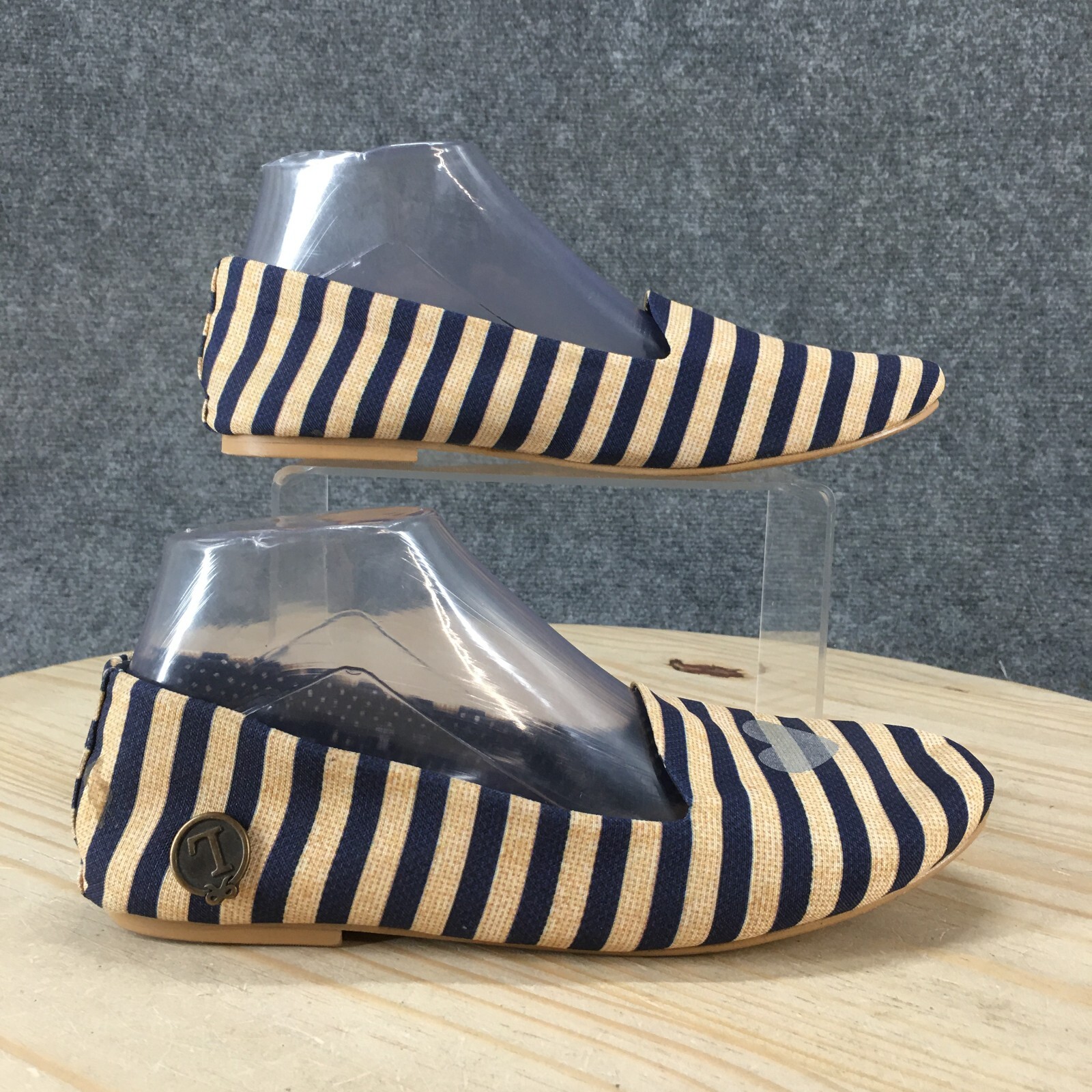 Loly In The Sky Shoes Womens 9 Ballet Flats Blue Yellow Striped Casual Slip On