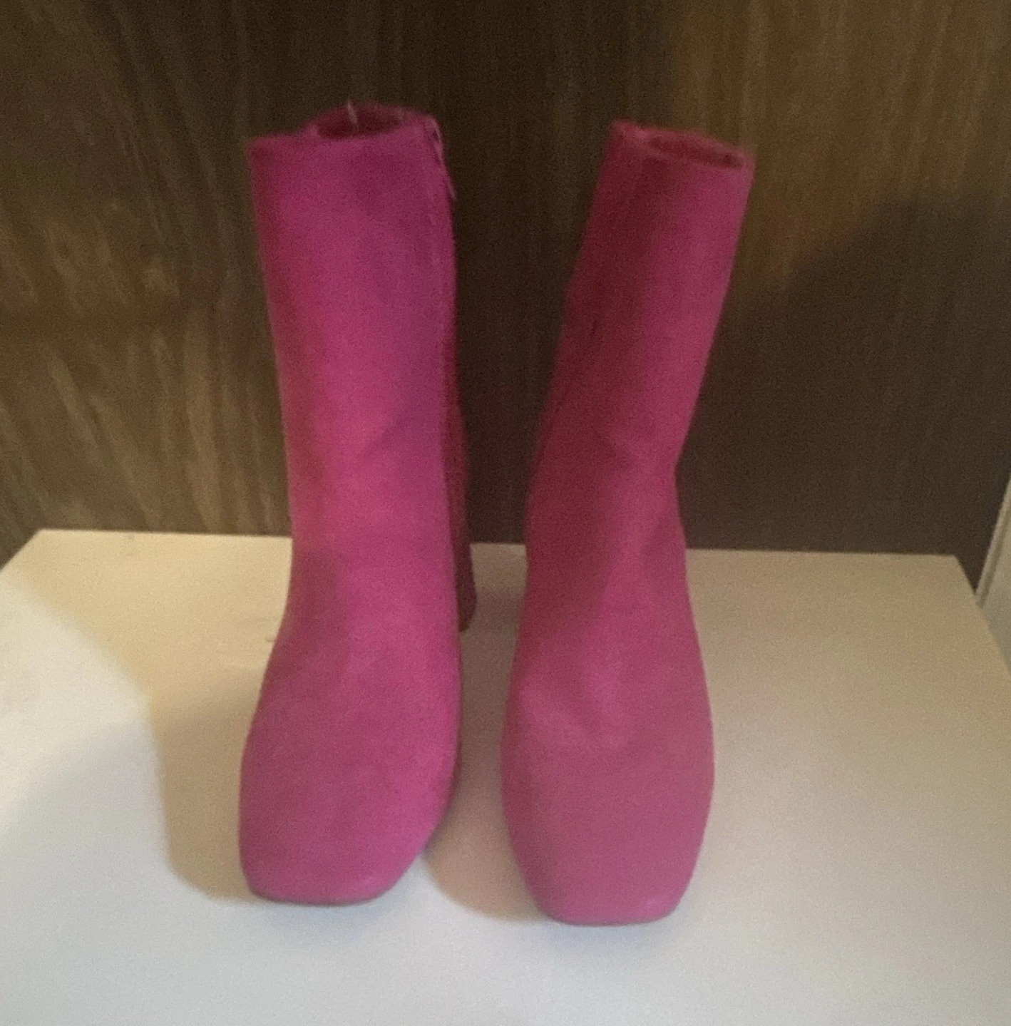 Joya Women’s Pink Faux Leather Ankle Booties Pointed Toe Zip US 9 M