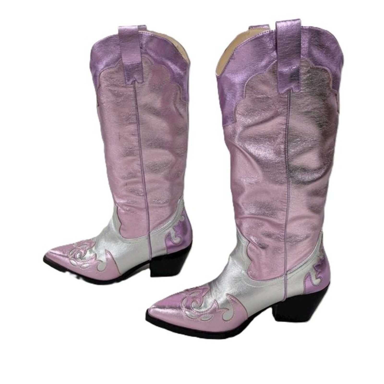 Azalea Wang Hendrix Pink Metallic Flame Cowboy Boots Women Size 8