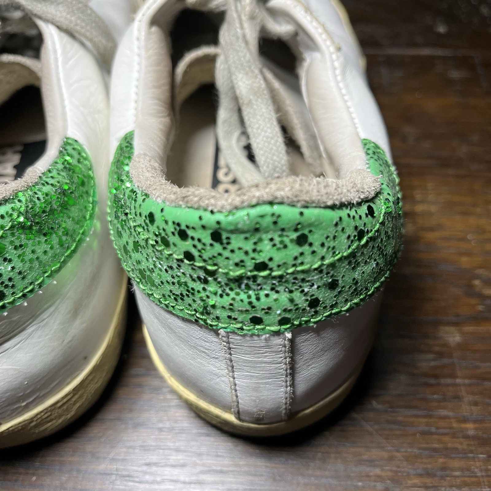 Golden Goose Superstar Sneakers Womens 7 37 Leather Green Glitter Italy Shoes
