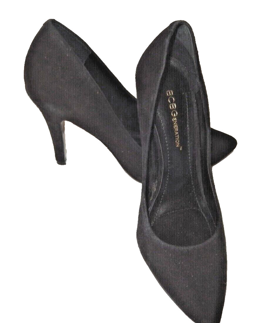 BCBG Pump Heels Women Shoes 6 1/2 B Black Faux Suede Career Pointed Toe No Wear