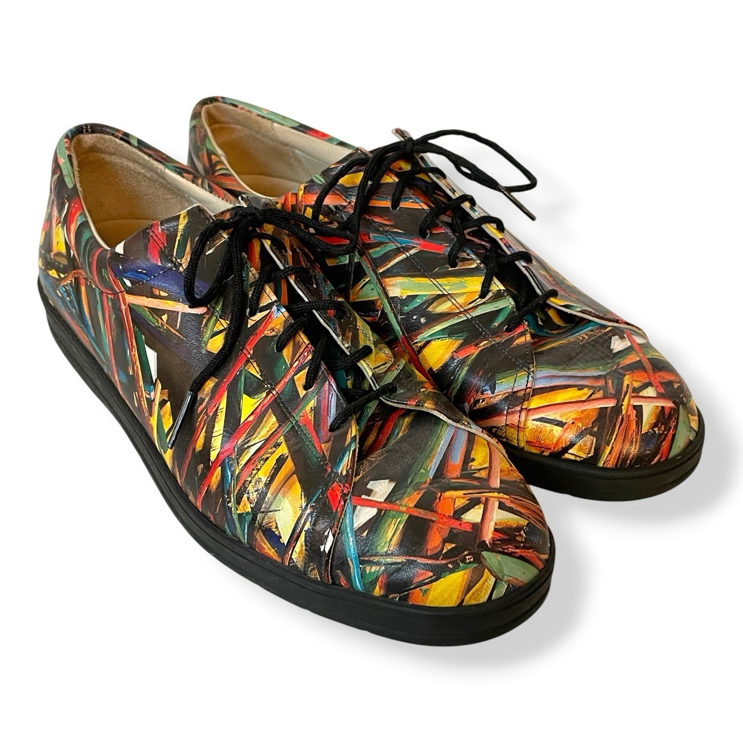 Icon Wearable Art Leather Oxfords Sneakers Colorful Abstract Motif Size 8