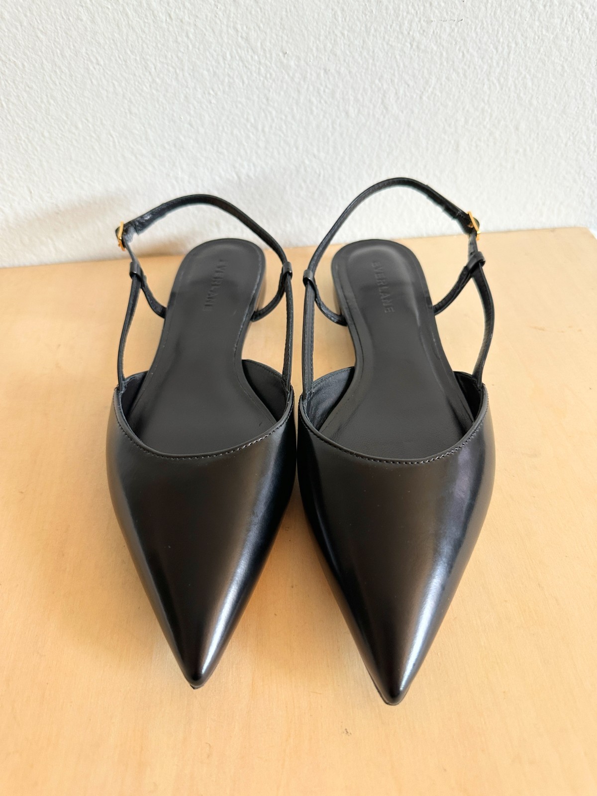 NEW Everlane The Studio Slingback Flat in Black Leather Career Workwear Womens 7