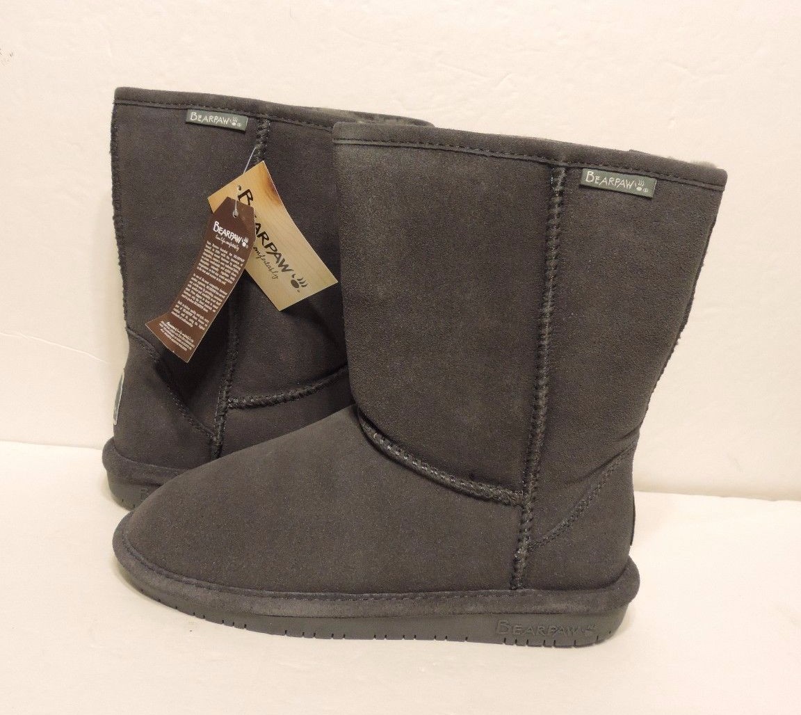 New Bearpaw Emma Short 8 608W Charcoal Cow Suede Upper Sheepskin wool blend 8