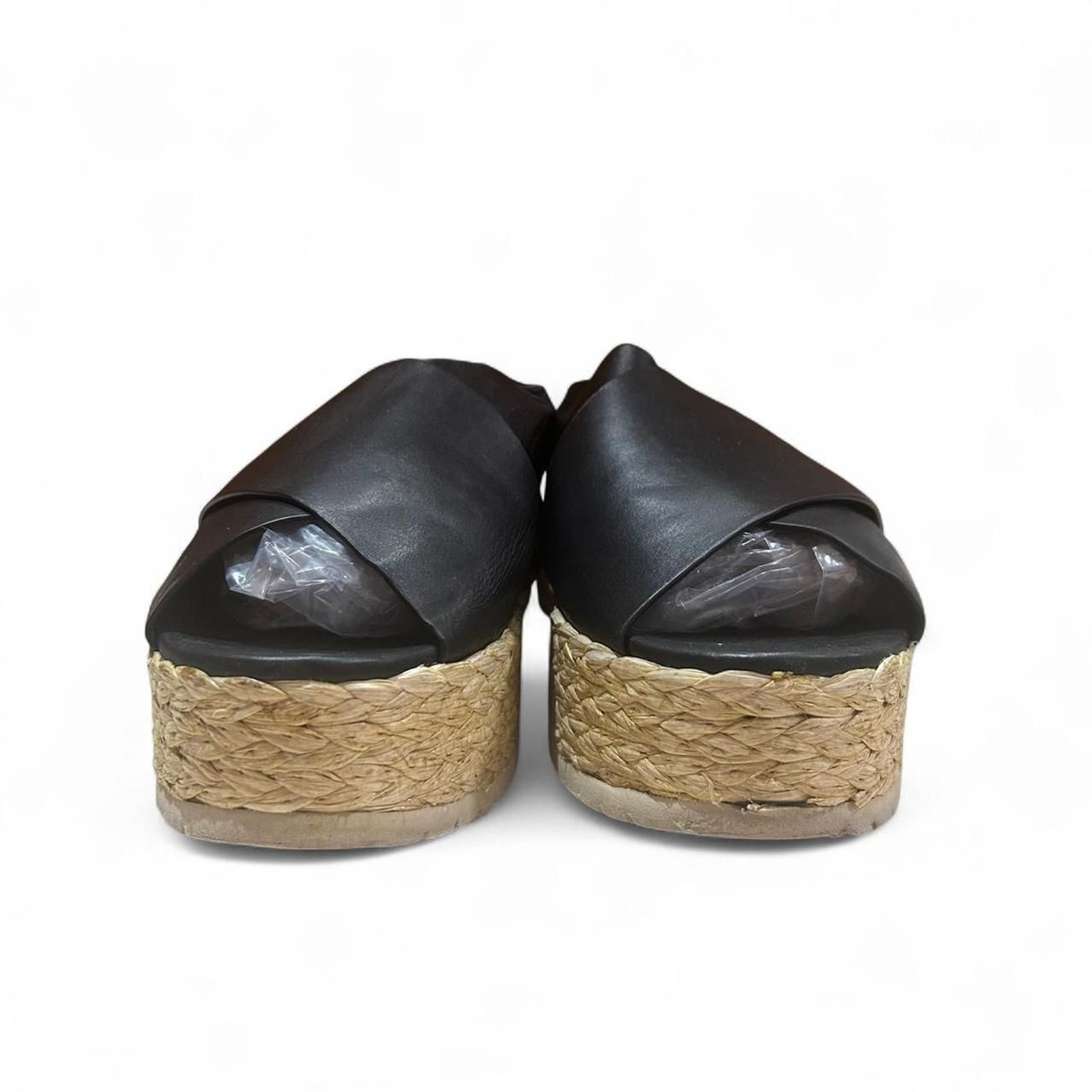 Vince Black Leather Espadrille Platform Sandals