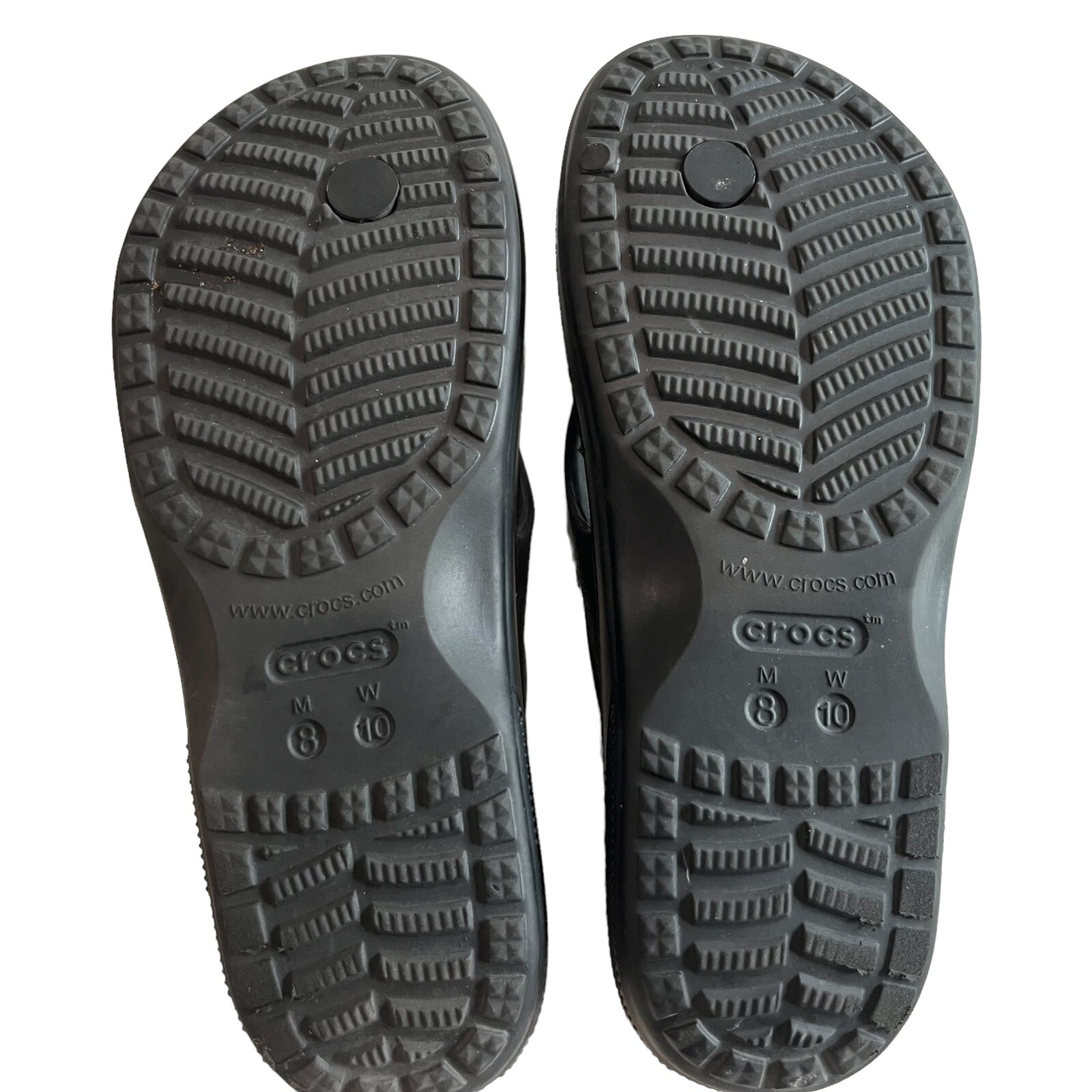 Crocs Baya II Black Flip Flop Thong Sandals Die Cut Logo Women’s 10 / Men’s 8