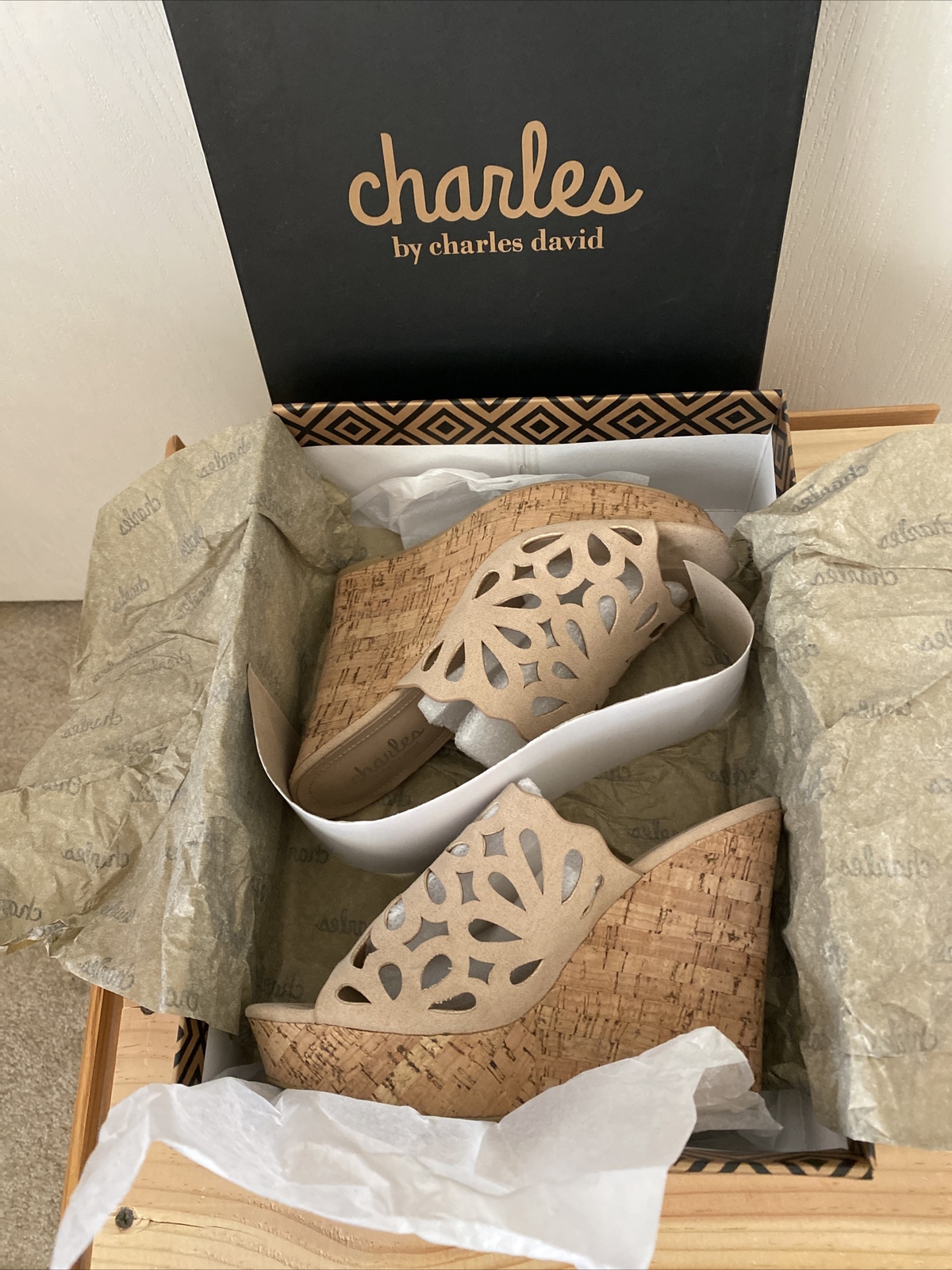 David Charles slip in Wedge 4in tan heel