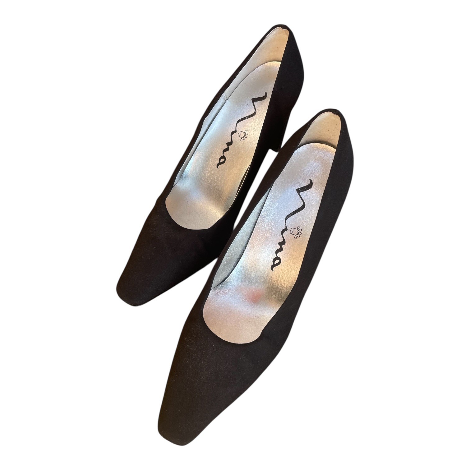 MIA Velvet Heels Size 7 Black Fabric Upper Leather Sole 3.25″ Heels