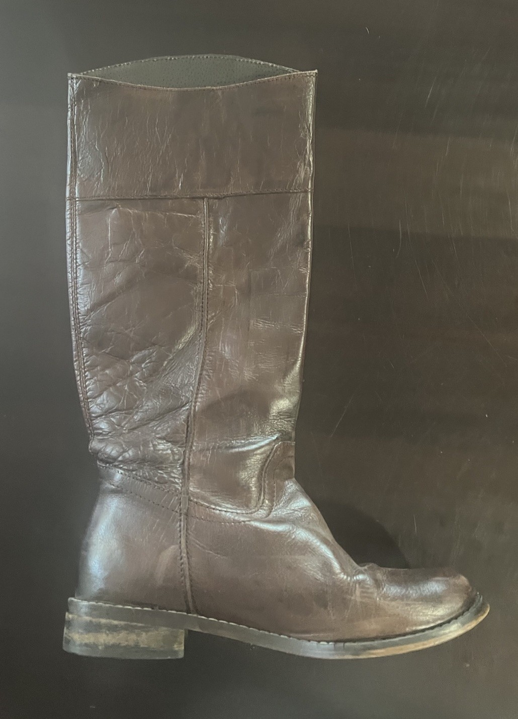 MIA Boots Leather Long Solid Brown Low Heel Size 8.5