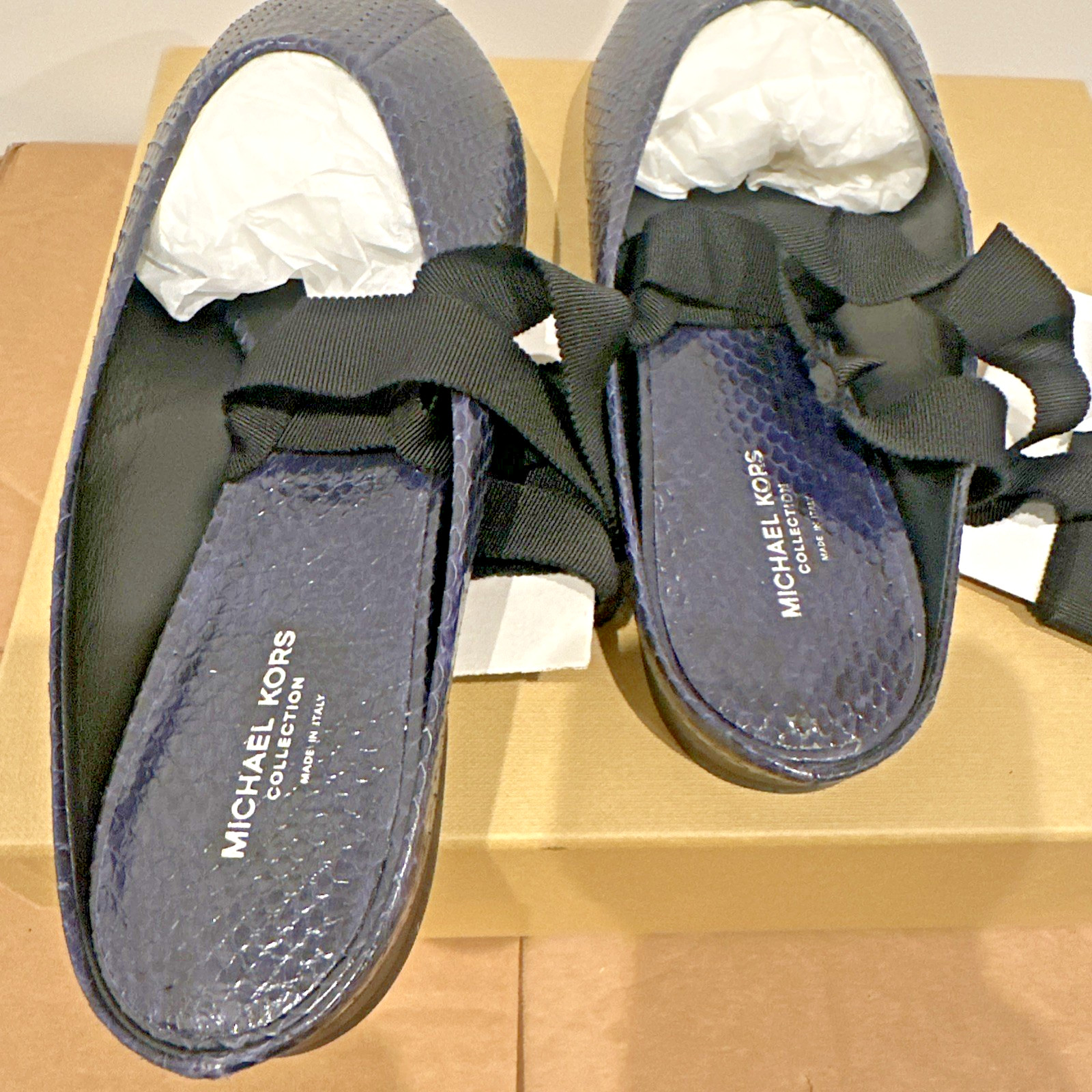 Michael Kors Collection Size IT 40/10 Maren Lace Ballet Flat Sapphire Snake Skin