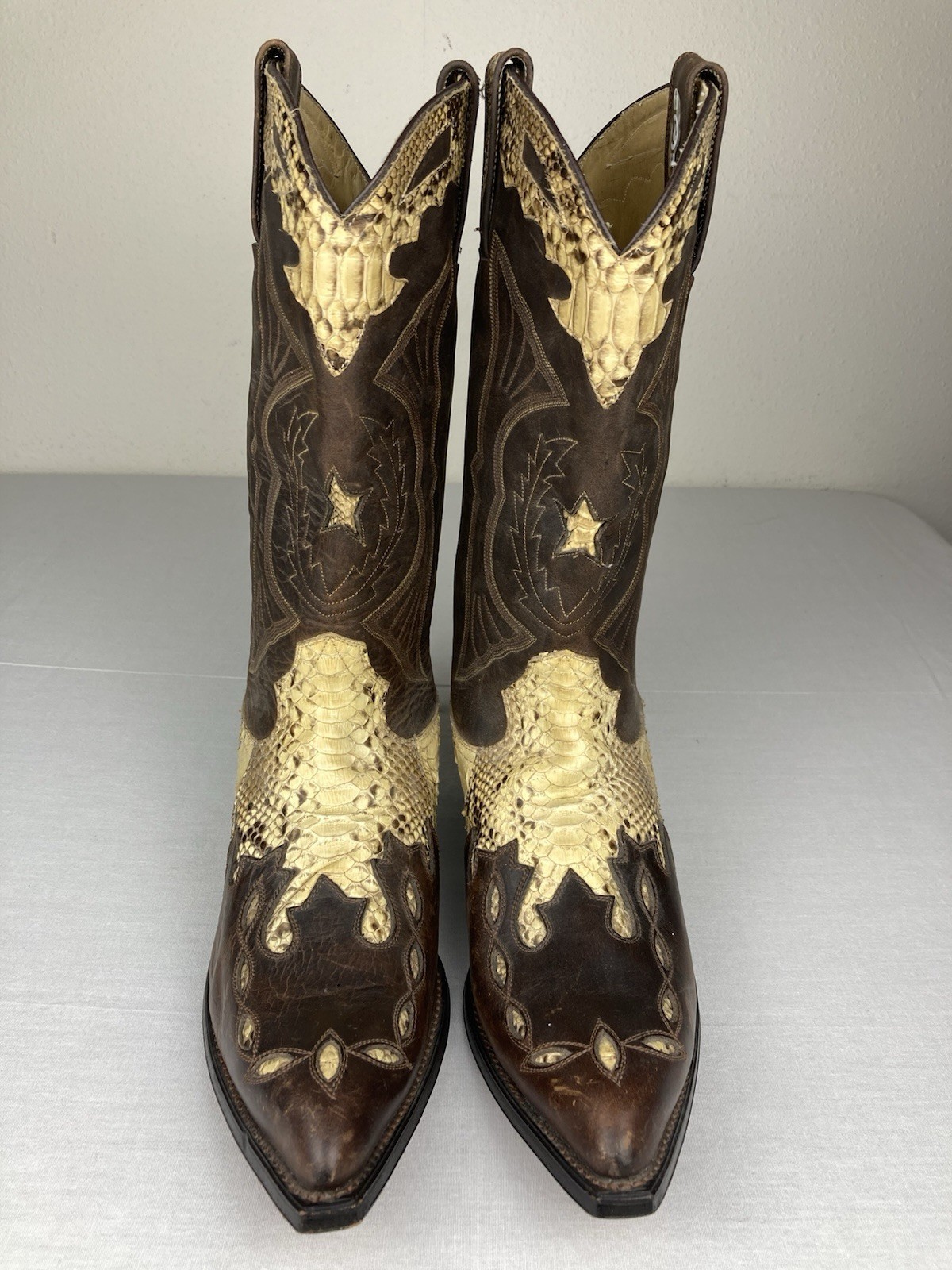 MEXICANA X MONTANA SNAKESKIN & LEATHER WESTERN BOOTS STITCHED WOMENS 9 D WIDE A+