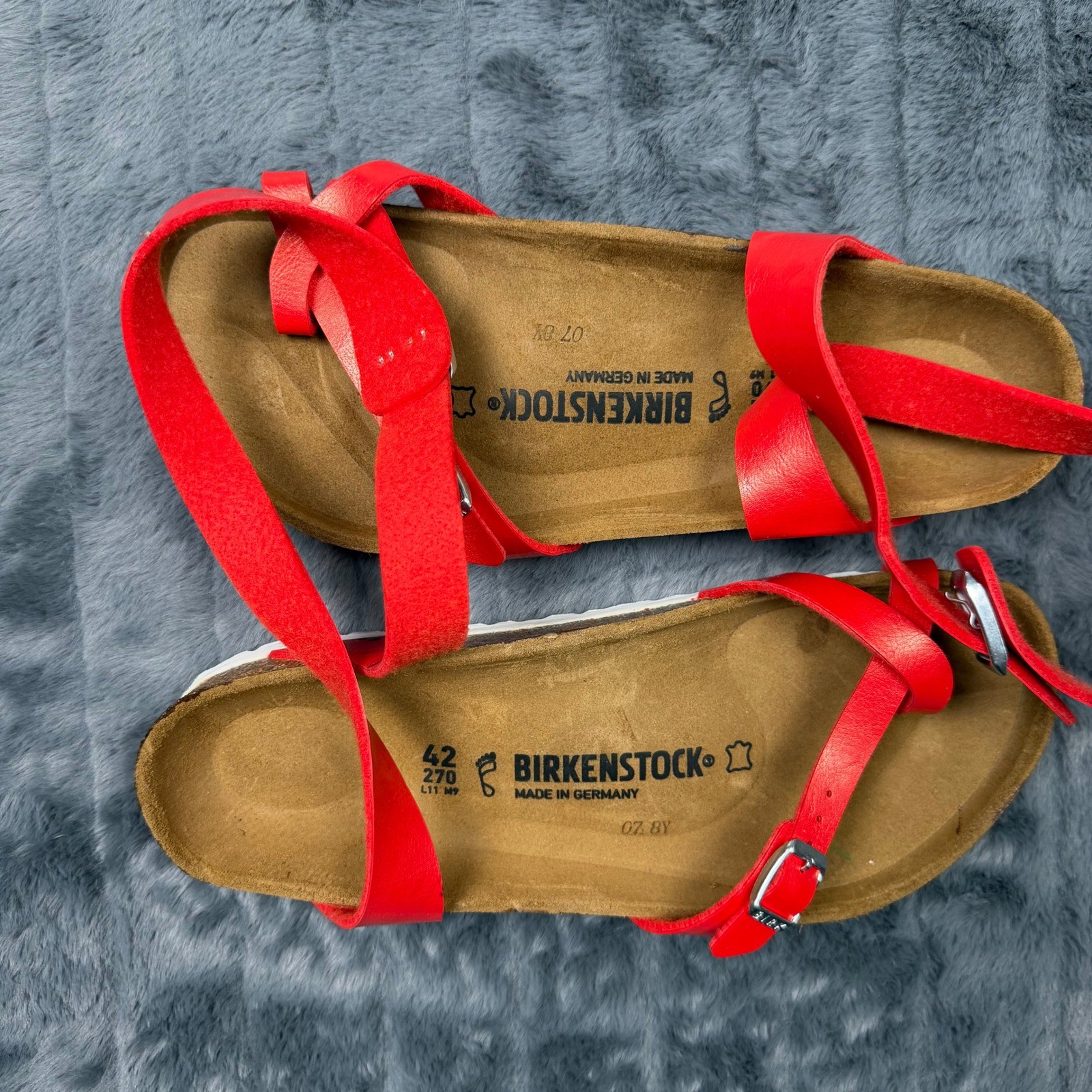 Birkenstock Yara Red Leather Ankle Strap Toe Loop Sandals Womens 11 Mens 9 EU 42