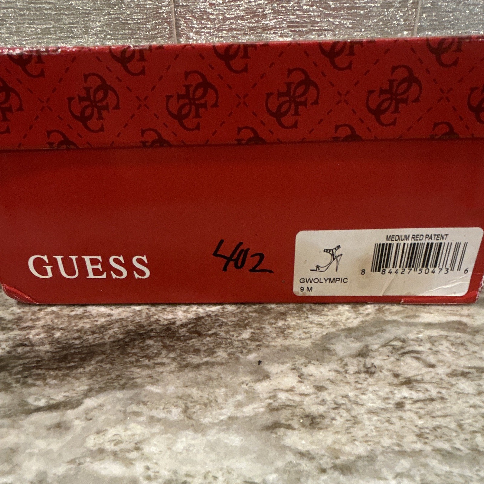 GUESS Red Patent Leather Studded Strappy Open Toe Zip Stiletto Heels 9 M