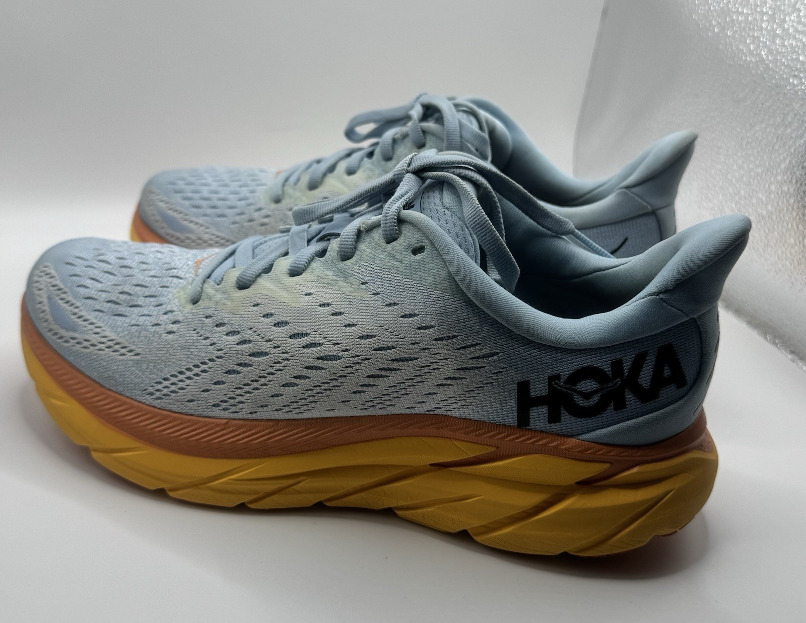 HOKA Clifton 8 Women’s Running Shoes L. Blue Orange Yellow Sneakers Size 7B US