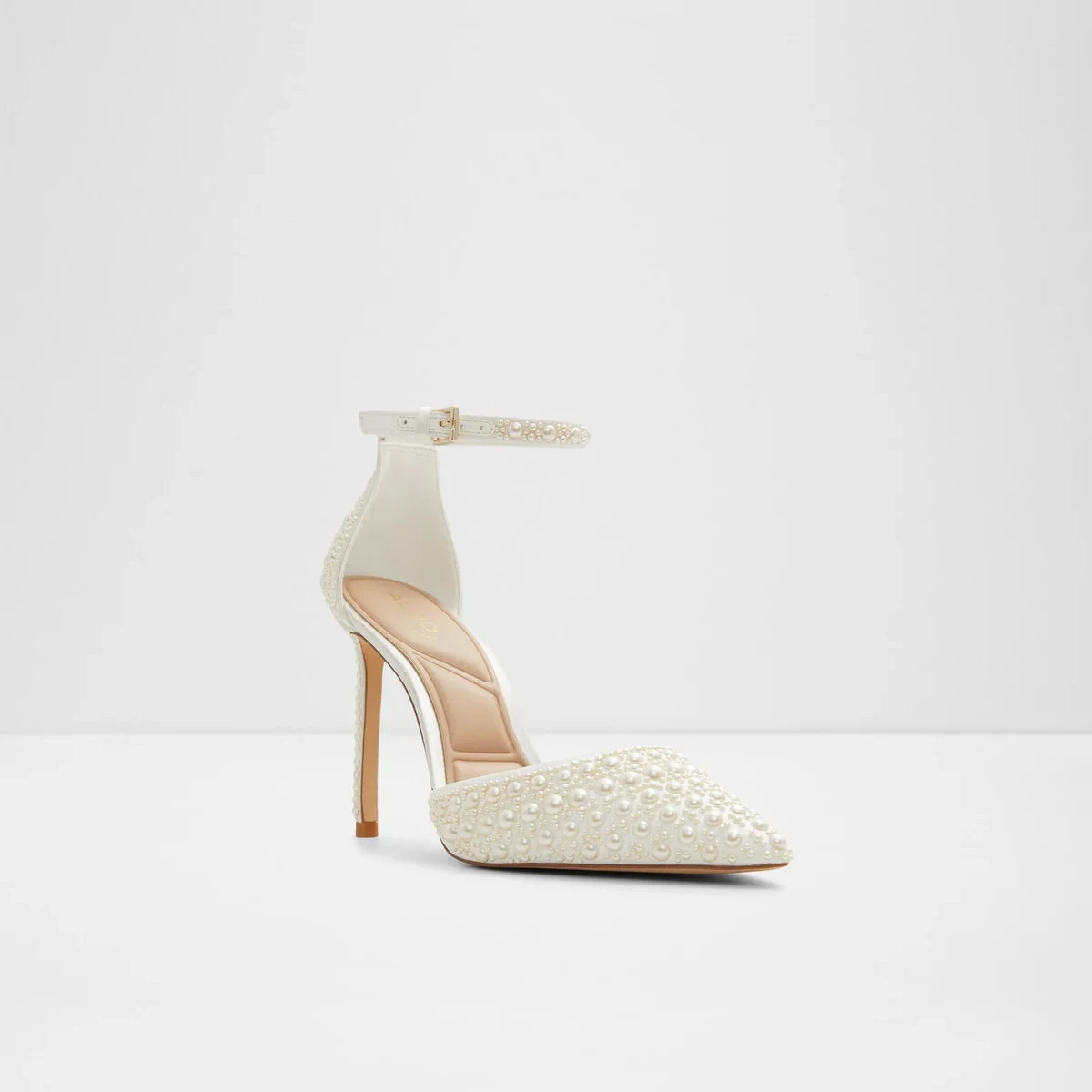 Aldo Derperla Pumps Women’s US 9 White Pearl Ankle Strap Stiletto Heel GAL1583